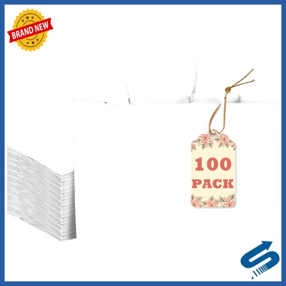Large Gift Bags with Handles 100PCS White Paper Multiple Uses Wide Size